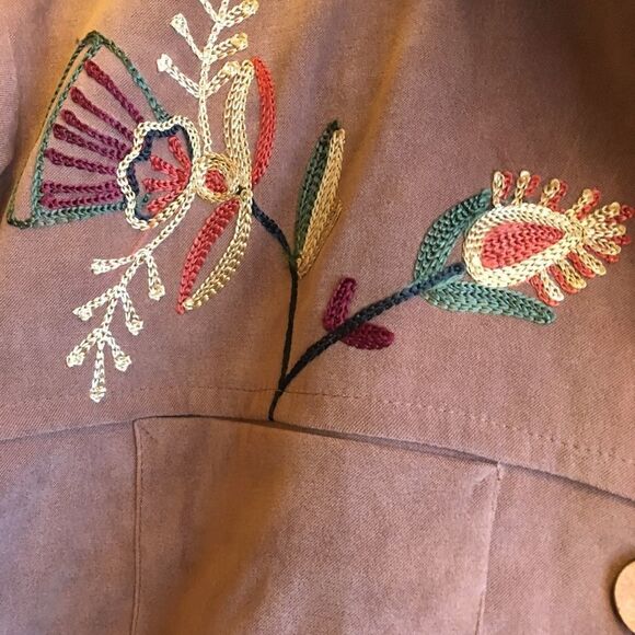 INDIGO MOON FAUX SUEDE EMBROIDERED TOP IN TAN - Picture 4 of 9